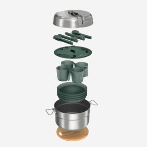 Quechua 500 Edelstahl-Antihaft-Camping-Kochset – 25-teilig für 4 Personen