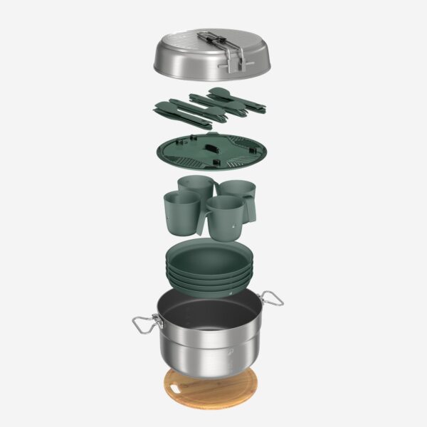 41676143919166.jpg Quechua 500 Edelstahl-Antihaft-Camping-Kochset – 25-teilig für 4 Personen