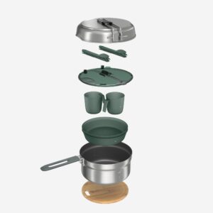 Quechua Edelstahl-Antihaft-Camping-Kochset 500 für 2 Personen – 15-teilig